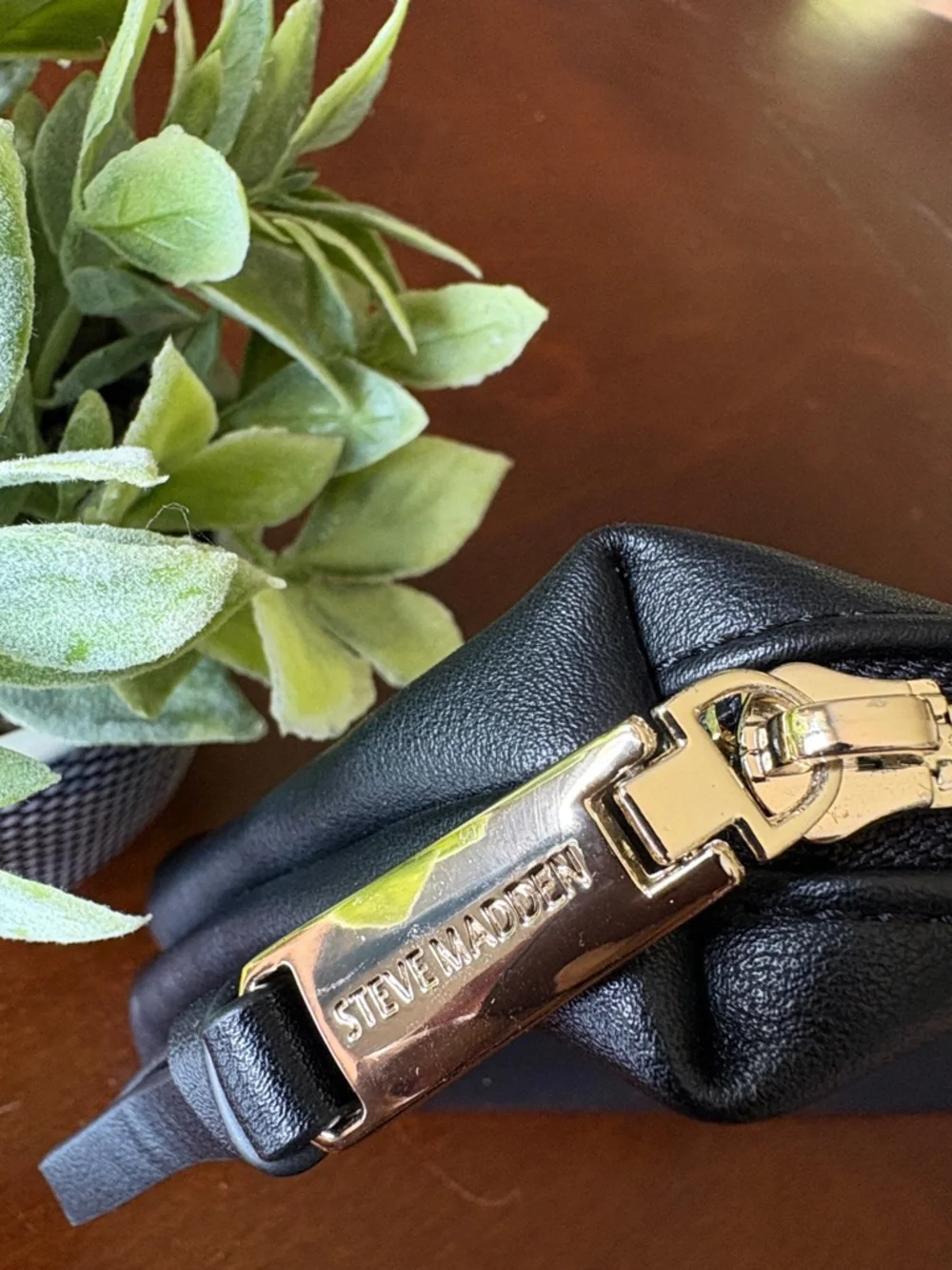 STEVE MADDEN Black Pouch with Gold Hardware